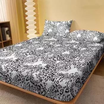 1 Simple Modern Leopard Printed Matte Fitted Sheet, Bedroom Printed Bed Cover, Bedding (Excluding Pillowcases) 71x132cm