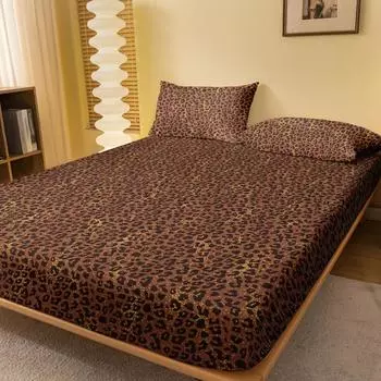 1 Simple Modern Leopard Printed Matte Fitted Sheet, Bedroom Printed Bed Cover, Bedding (Excluding Pillowcases) 71x132cm