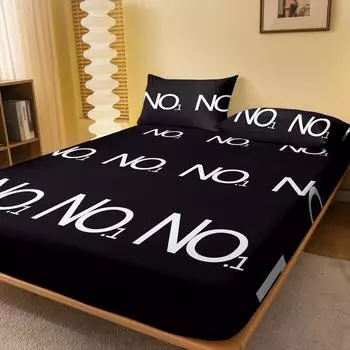 1 Simple Modern Letter Geometry Printed Matte Fitted Sheet, Bedroom Printed Bed Cover, Bedding (Excluding Pillowcases) 71x132cm