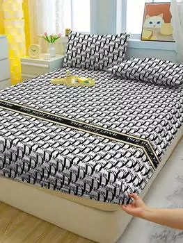 1 Simple Modern Letter Printed Matte Fitted Sheet, Bedroom Printed Bed Cover, Bedding (Excluding Pillowcases) 71x132cm