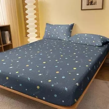 1 Simple Modern Outer Space Printed Matte Fitted Sheet, Bedroom Printed Bed Cover, Bedding (Excluding Pillowcases) 71x132cm космического пространства