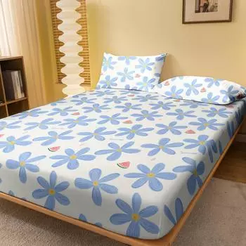 1 Simple Modern Plant Flower Fruit Printed Matte Fitted Sheet, Bedroom Printed Bed Cover, Bedding (Excluding Pillowcases) 71x132cm