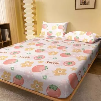 1 Simple Modern Plant Flower Fruit Printed Matte Fitted Sheet, Bedroom Printed Bed Cover, Bedding (Excluding Pillowcases) 71x132cm