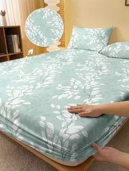 1 Simple Modern Plant Flower Leaf Printed Matte Fitted Sheet, Bedroom Printed Bed Cover, Bedding (Excluding Pillowcases) 71x132cm