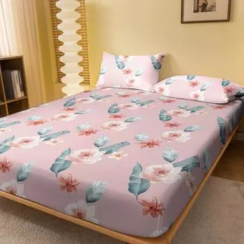 1 Simple Modern Plant Flower Leaf Printed Matte Fitted Sheet, Bedroom Printed Bed Cover, Bedding (Excluding Pillowcases) 71x132cm