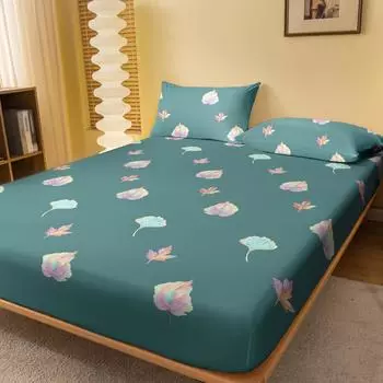 1 Simple Modern Plant Flower Leaf Printed Matte Fitted Sheet, Bedroom Printed Bed Cover, Bedding (Excluding Pillowcases) 71x132cm
