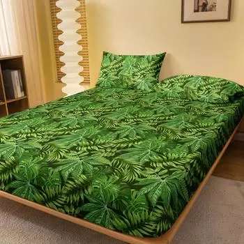 1 Simple Modern Plant Flower Printed Matte Fitted Sheet, Bedroom Printed Bed Cover, Bedding (Excluding Pillowcases) 71x132cm