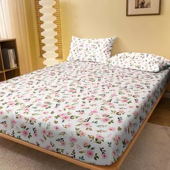 1 Simple Modern Plant Flower Printed Matte Fitted Sheet, Bedroom Printed Bed Cover, Bedding (Excluding Pillowcases) 71x132cm