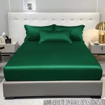1 Simple Modern Satin Solid Color Fitted Sheet,Dark Green Color Ice Silk Bedspread For Bedroom,Bedding (Excluding Pillowcases) 71x132cm темно-зеленого