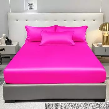 1 Simple Modern Satin Solid Color Fitted Sheet,Rose Red Color Ice Silk Bedspread For Bedroom,Bedding (Excluding Pillowcases) 71x132cm розы красного