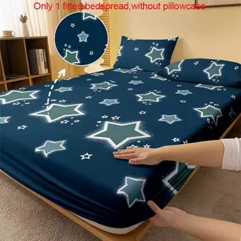 1 Simple Modern Star Printed Matte Fitted Sheet, Bedroom Printed Bed Cover, Bedding (Excluding Pillowcases) 71x132cm