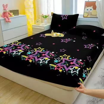1 Simple Modern Star Printed Matte Fitted Sheet, Bedroom Printed Bed Cover, Bedding (Excluding Pillowcases) 71x132cm