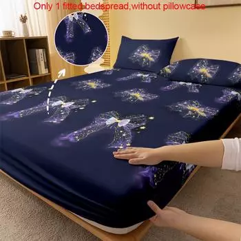 1 Simple Modern Starlight Butterfly Knot Printed Matte Fitted Sheet,Bedroom Printed Bed Cover,Bedding(Excluding Pillowcases) 71x132cm