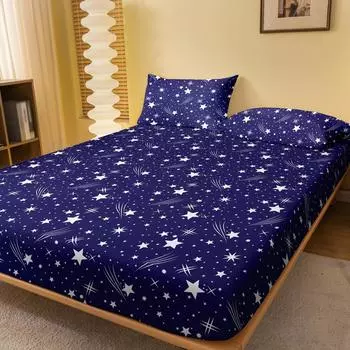 1 Simple Modern Starry Sky Printed Matte Fitted Sheet, Bedroom Printed Bed Cover, Bedding (Excluding Pillowcases) 71x132cm