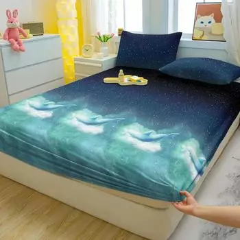 1 Simple Modern Starry Sky Printed Matte Fitted Sheet, Bedroom Printed Bed Cover, Bedding (Excluding Pillowcases) 71x132cm