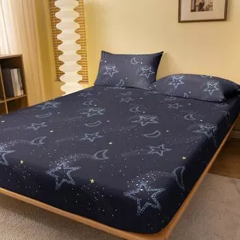 1 Simple Modern Stars Moon Printed Matte Fitted Sheet, Bedroom Printed Bed Cover, Bedding (Excluding Pillowcases) 71x132cm