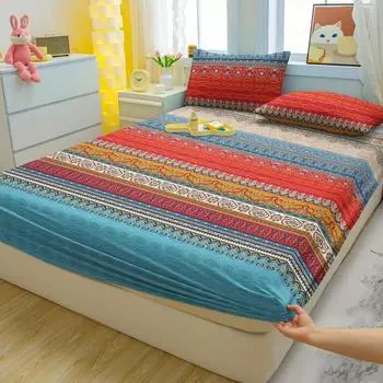 1 Simple Modern Striped Printed Matte Fitted Sheet, Bedroom Printed Bed Cover, Bedding (Excluding Pillowcases) 71x132cm