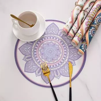 1 Simple Round Western PVC Flower Placemat - Functions as a Thermal Insulation Mat, Non-slip and Waterproof Coaster, and a Table Mat A
