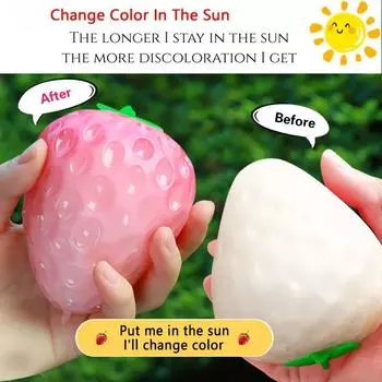 1 Simulated Color Changing Strawberry Toy, A Stress Relief Toy That Changes Color in The Sunlight, and A Decompression Rebound земляничный