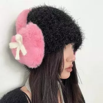 1 Однотонные наушники с черным бантом, пушистые, мягкие, плюшевые, женские, милые, в форме сердца, теплые, зимние, необходимые для тепла и холода наушники