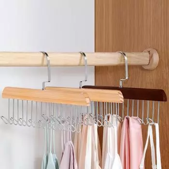 1 Solid Wood 8 Hook Hanger, Underwear, Vest, Tie Multi-Functional Hook, Suitable For Dormitory, Apartment, Bedroom Finishing