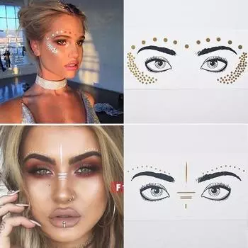 1 Stk наклейки для татуировки на лице, точечные наклейки для переноса воды, блестящие наклейки для глаз, веснушки, горячее золотое лицо, паста для глаз, индивидуальное украшение 1