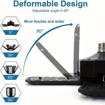 1 сверхяркий светодиодный светильник для гаражного освещения с регулируемой панелью и деформируемой потолочной лампой, подходит для складов и т. д. чёрный