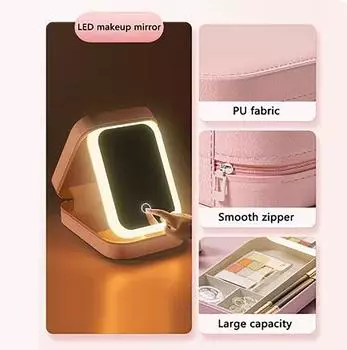 1 светодиодная косметичка с зеркалом, женская переносная косметичка, кисточка для помады, беспроводная подсветка для косметички белый