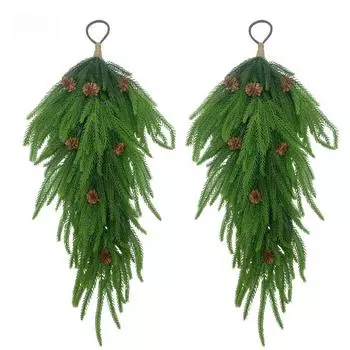 1 связка искусственных сосновых веток с обильными шишками, большие рождественские настенные сосновые игольчатые ветки, пышная искусственная сосна для самостоятельного украшения дома 1pc