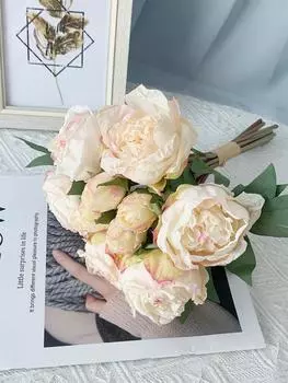 1 упаковка, 10 головок, искусственный букет пионов, сушеные цветы пиона, шелковые пионы для домашней вечеринки, сделай сам, свадебный стол в отеле, украшение двора розовый