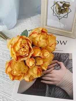 1 упаковка, 10 головок, искусственный букет пионов, сушеные цветы пиона, цветочные композиции для DIY, дома, свадьбы, офиса, отеля, украшение стола, шелковые пионы розовый