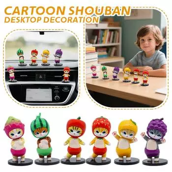 1 упаковка 6 шт. украшений в виде фруктовых кошек, украшения для машин, декоративные фигурки-модели One Size