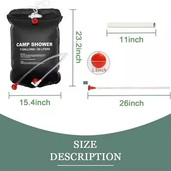 1 упаковка для походного душа, 5 галлонов, портативная солнечная душевая сумка со шлангом и переключаемой насадкой для душа для улицы чёрный