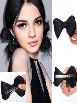 1 упаковка из 2 штук черного синтетического шиньона, шиньон с бантиком, женский головной убор и аксессуары для волос