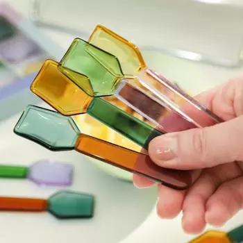 1 упаковка из 3 предметов, двухцветная креативная стеклянная ложка для молочного десерта, красочная, милая, в форме лопатки для мороженого и йогурта, набор стеклянных ложек S