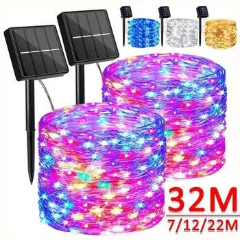 1 упаковка, медные провода, солнечные гирлянды, гирлянды, 8 режимов, водонепроницаемые для рождественских декоративных уличных свадебных вечеринок 7m 50LED