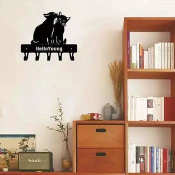 1 упаковка, пара, кошка, металлический держатель для ключей, настенный крючок, декоративные аксессуары для настенного монтажа, брелок, кольцо для ключей чёрный