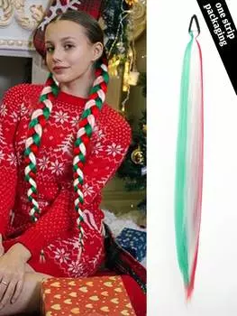 1 упаковка плетеных накладных хвостиков с резинкой, синтетический парик, прямой конский хвост, полный рождественских цветов, накладной хвостик, 26 дюймов 26inch