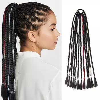 1 упаковка, плетеный хвост с резинкой для волос, цветные косички, синтетический парик, хвост для женщин и девочек, с резинками