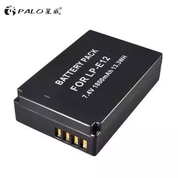 1 упаковка сменных аккумуляторов высокой емкости LP-E12 LP E12 LPE12 (1800 мАч) для беззеркальных фотоаппаратов Canon Rebel SL1, EOS-M, EOS M2, EOS M10 чёрный