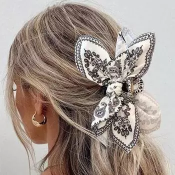 1 Vintage classic cashew flower heart double-sided grab clip with high touch bow hair clip back head shark clip Size fits all