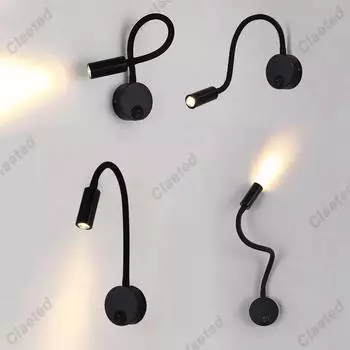 1 Вт/3 Вт светодиодный настенный светильник на гибкой стойке для дома, отеля, лофта, прикроватные лампы для чтения, черный, серебристый, гибкий выключатель, 90-260 В, точечная светодиодная лампа 1W Warm Light