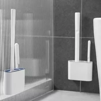 1 Wall Hanging Toilet Cleaning WC Brush Holder Long Handled Silicone Water Proof Quick Drying Soft Bristles Bathroom Accessories синий