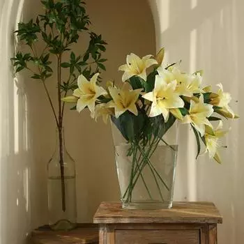 1 ветка искусственного цветка, легкий уход, создание жизненной силы, зеленые листья, полезные 2 головки, весенняя лилия, сделай сам, цветочная композиция для гостиной белый