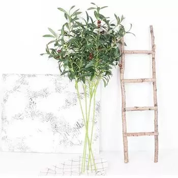 1 ветка искусственного растения, реалистичная свежесть, 6/10, раздвоенная необычная декоративная яркая искусственная олива для балкона 1