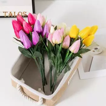 1 ветка, искусственный цветок, никогда не увядает, создает жизненную силу, яркий цвет, красивые 6 головок, искусственный цветок тюльпана, украшение для искусственного букета розовый