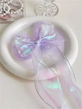 1 women s new ribbon bow hair clip Pearl mesh bow Long ribbon hair clip hair accessories Size fits all