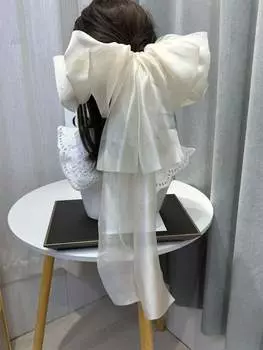 1 Women s summer new super organza long bow streamer hairpin Mesh top clip back head spring clip headpiece Size fits all