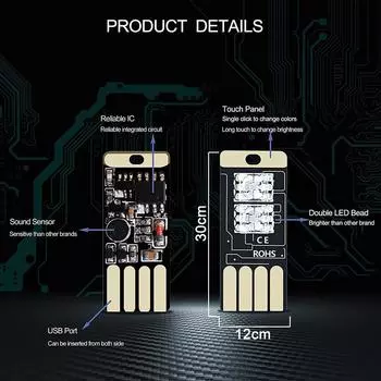 1 x Мини USB светодиодная лампа для салона автомобиля Декоративная атмосфера Освещение Звуковое управление Освещение Декоративная ночная лампа 7 цветов Диско вспышка