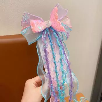 1 заколка для волос в виде хвоста русалки, аксессуар для волос с кисточкой, милый и нежный головной убор, элегантная заколка-бабочка Size fits all